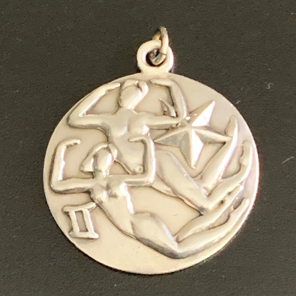 Vintage 1950s Margot De Taxco Zodiac Sterling Silver Gemini Pendant Necklace 24” - Picture 7 of 15